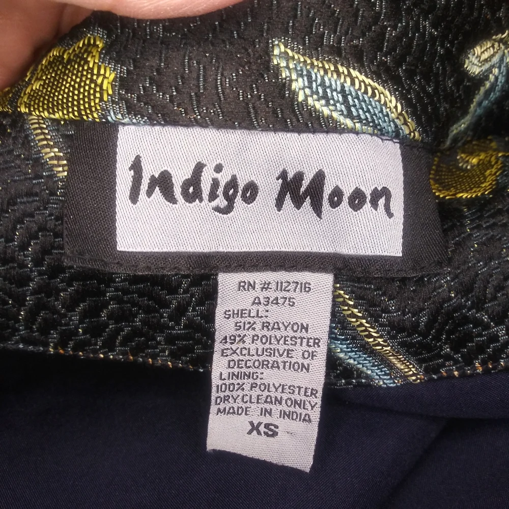 Indigo Moon Boho Beaded & Sequinned Black/Multi Long Floral Brocade Coat - Picture 11 of 12